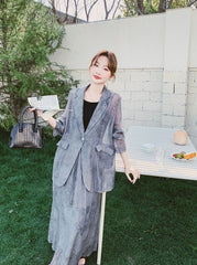 Tie Dye Gray Blazer And Skirt Set