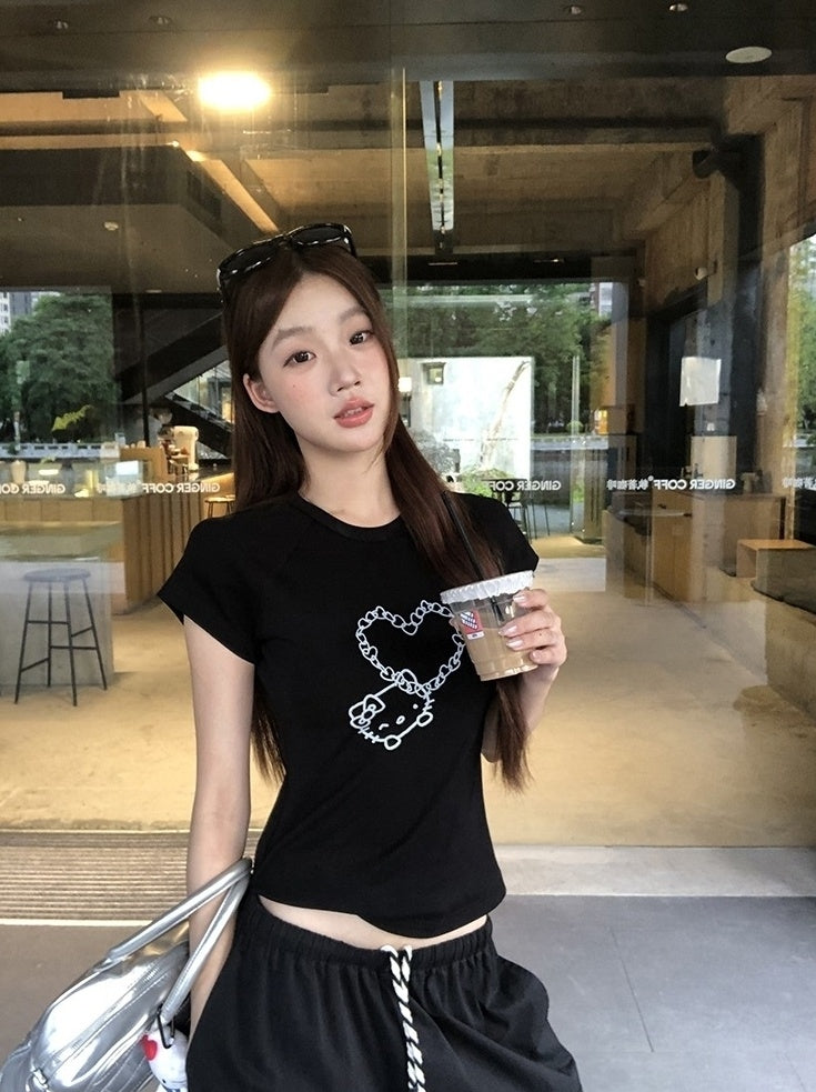 Trendy Black Short Sleeve Fashion Crop Top