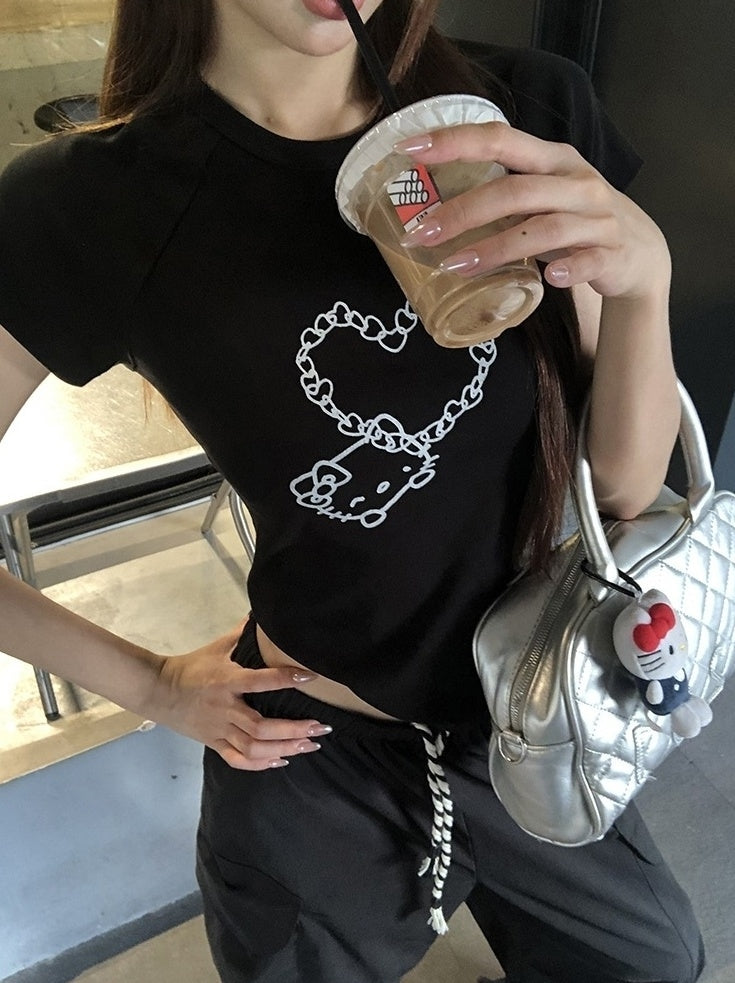Trendy Black Short Sleeve Fashion Crop Top