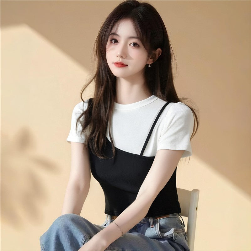 Trendy Color Block Short Sleeve Top