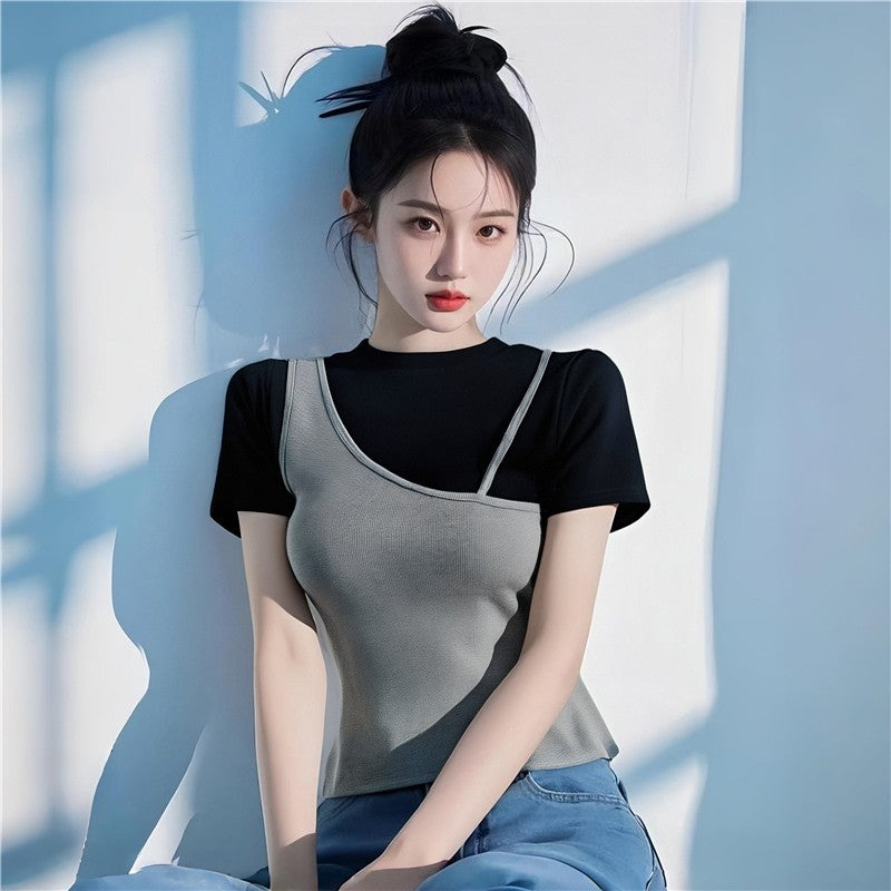 Trendy Color Block Short Sleeve Top
