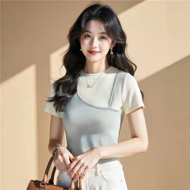 Trendy Color Block Short Sleeve Top