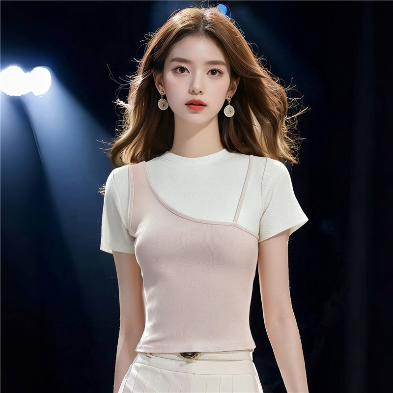 Trendy Color Block Short Sleeve Top