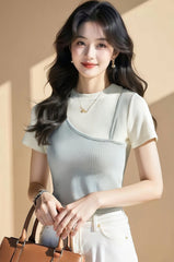 Trendy Color Block Short Sleeve Top