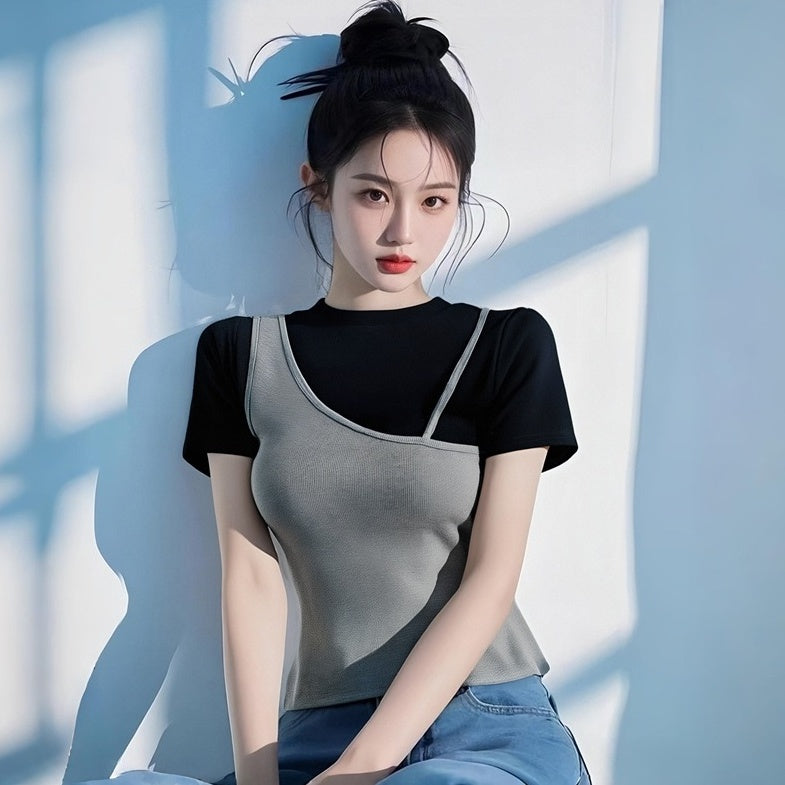 Trendy Color Block Short Sleeve Top