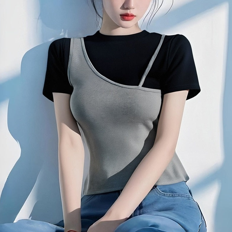Trendy Color Block Short Sleeve Top