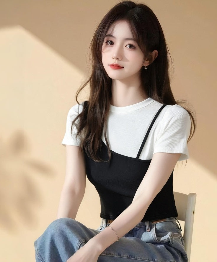 Trendy Color Block Short Sleeve Top