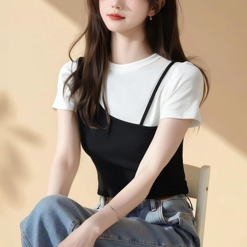 Trendy Color Block Short Sleeve Top