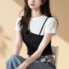 Trendy Color Block Short Sleeve Top