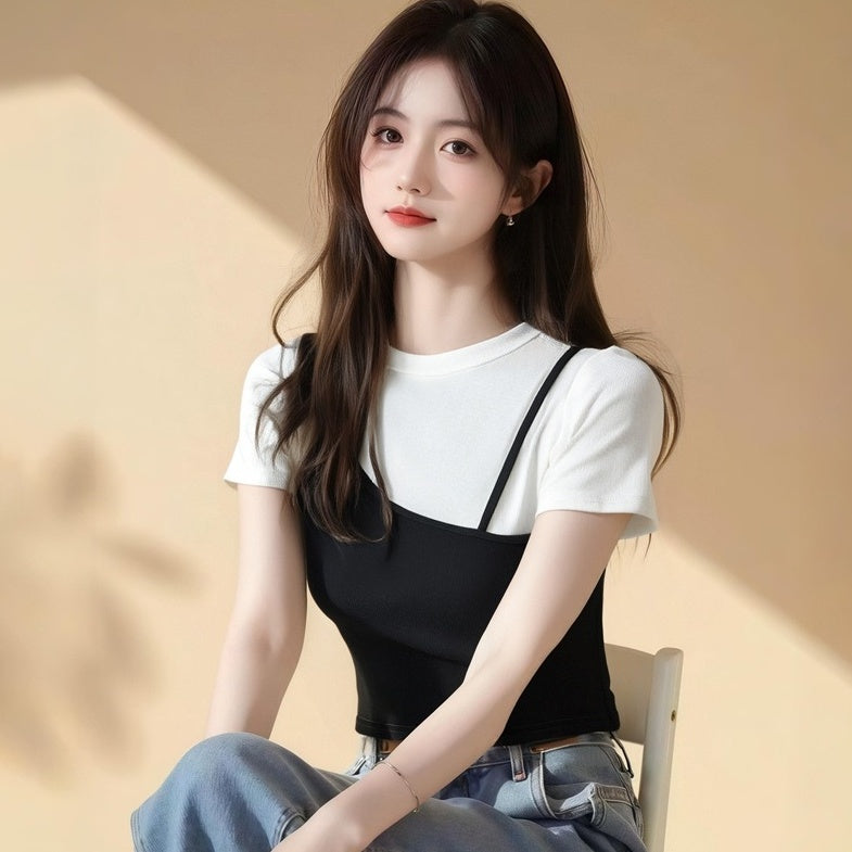 Trendy Color Block Short Sleeve Top