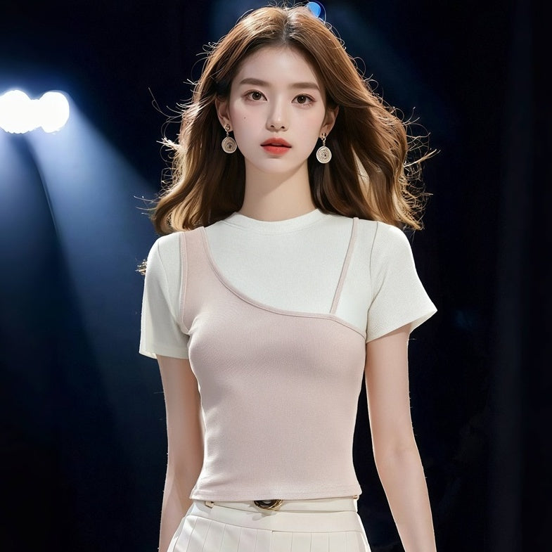 Trendy Color Block Short Sleeve Top