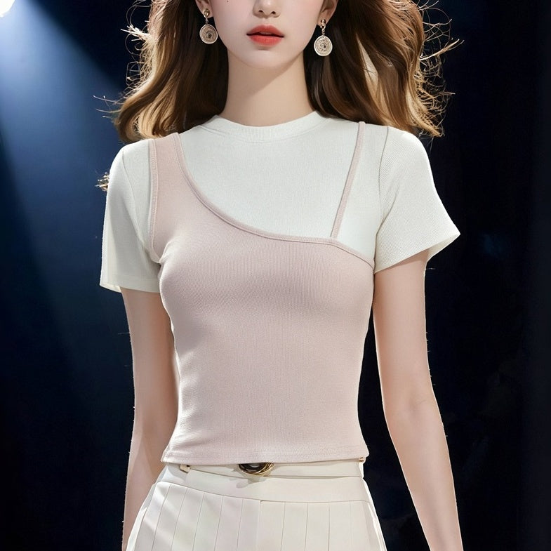 Trendy Color Block Short Sleeve Top