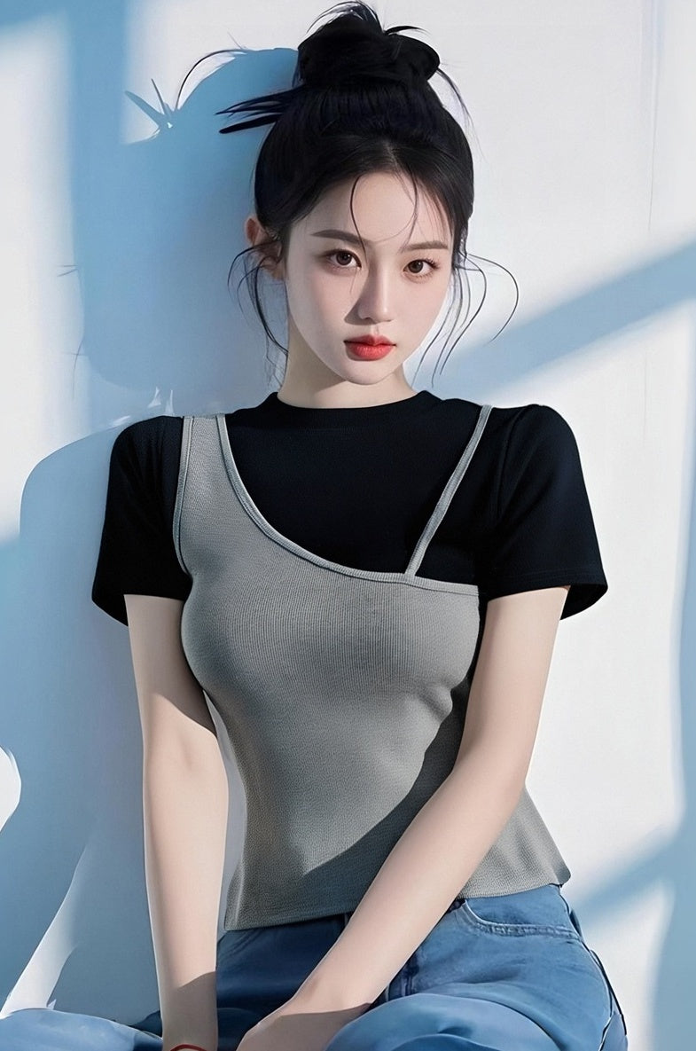 Trendy Color Block Short Sleeve Top