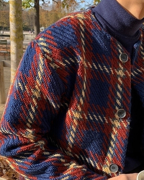 Trendy Colorblock Knit Collarless Casual Jacket