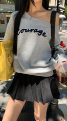 Trendy Gray Off Shoulder Long Sleeve Sweatshirt Jacket