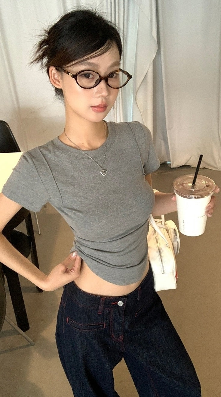 Trendy Gray Short Sleeve Top