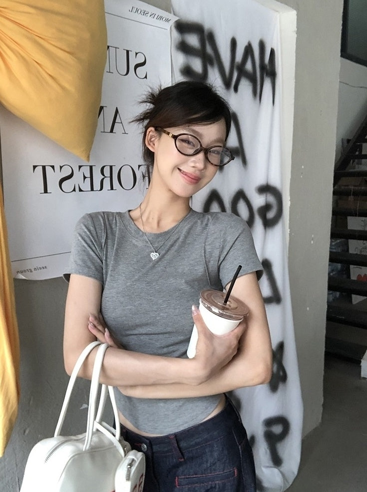 Trendy Gray Short Sleeve Top