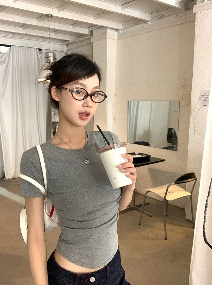 Trendy Gray Short Sleeve Top