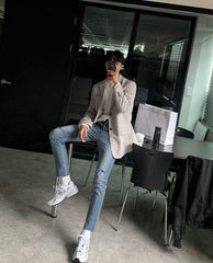 Trendy Grey Casual Blazer Jacket