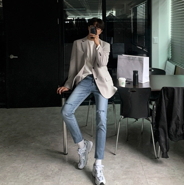 Trendy Grey Casual Blazer Jacket