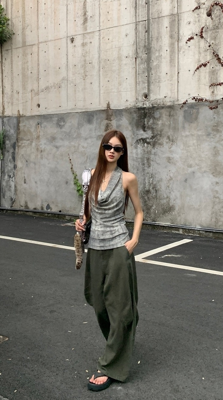 Trendy Halter Neck Backless Cowl Tank Top