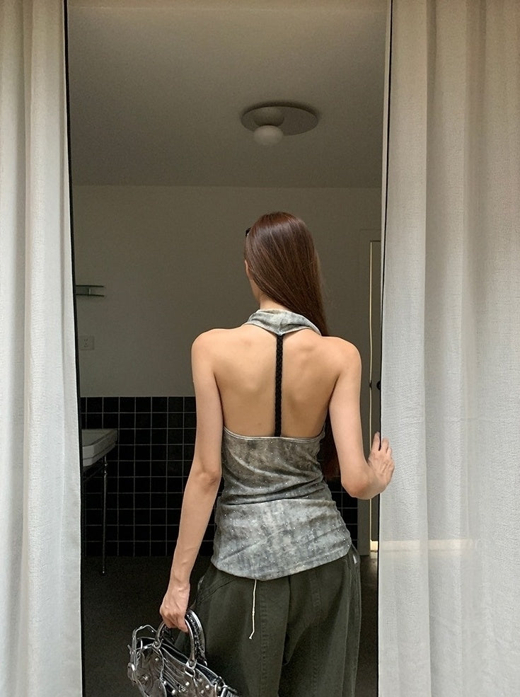 Trendy Halter Neck Backless Cowl Tank Top