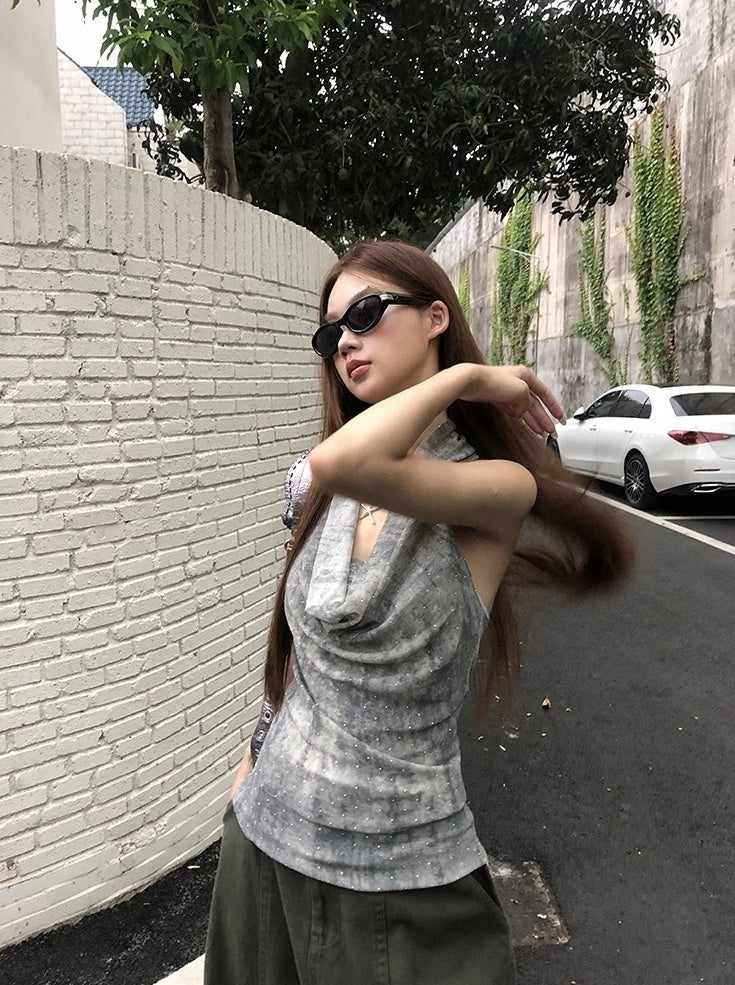 Trendy Halter Neck Backless Cowl Tank Top