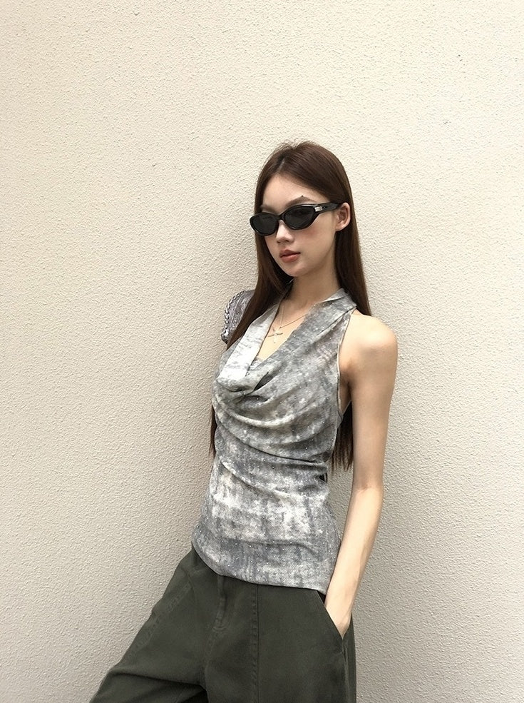 Trendy Halter Neck Backless Cowl Tank Top