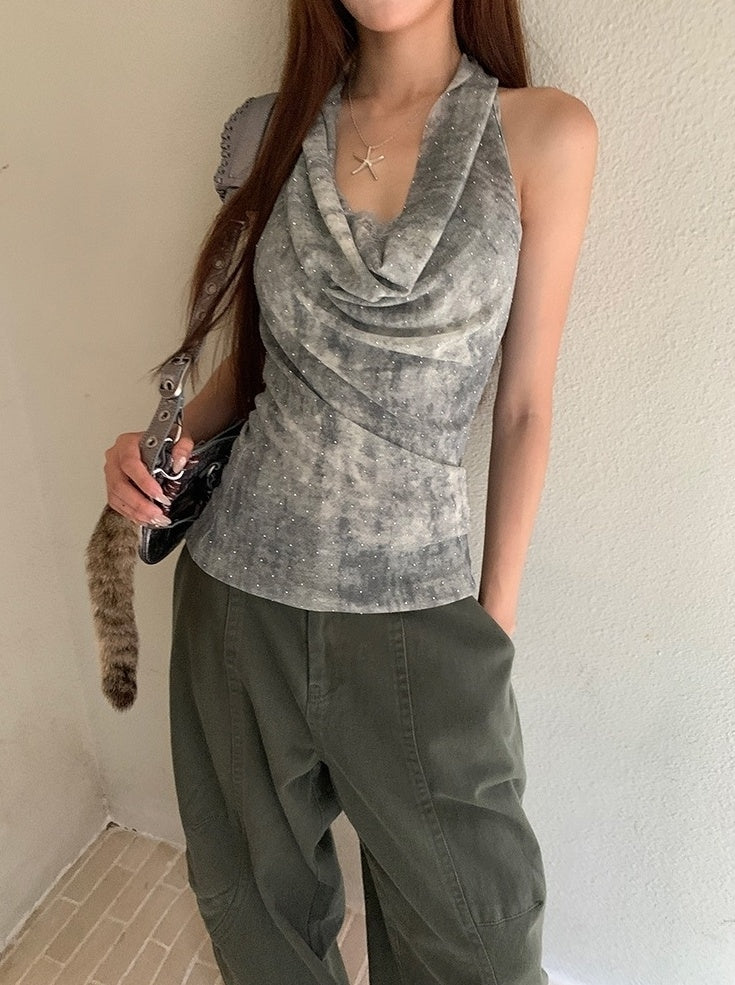 Trendy Halter Neck Backless Cowl Tank Top