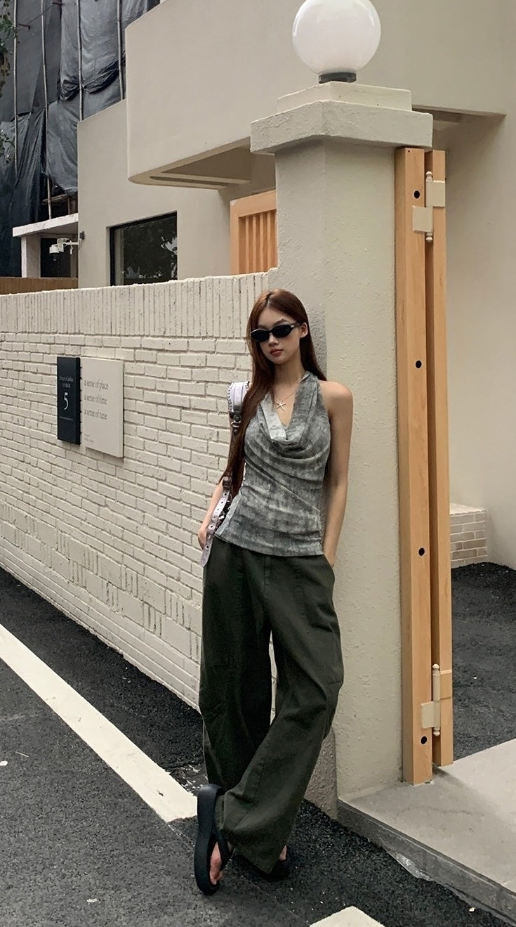 Trendy Halter Neck Backless Cowl Tank Top