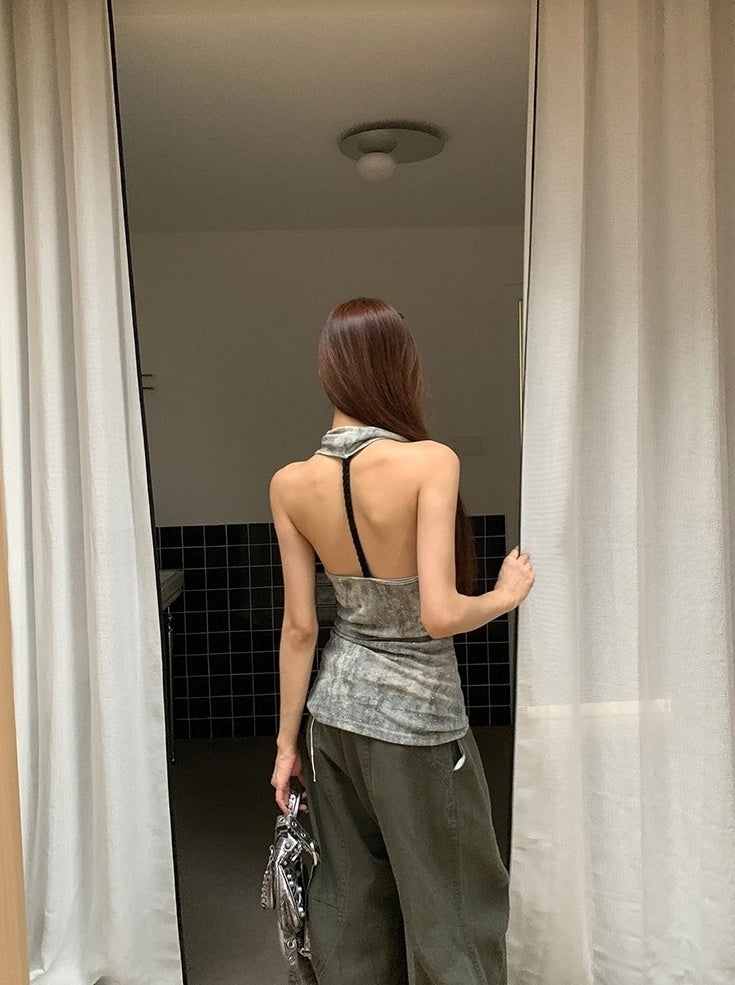 Trendy Halter Neck Backless Cowl Tank Top