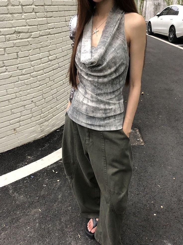 Trendy Halter Neck Backless Cowl Tank Top