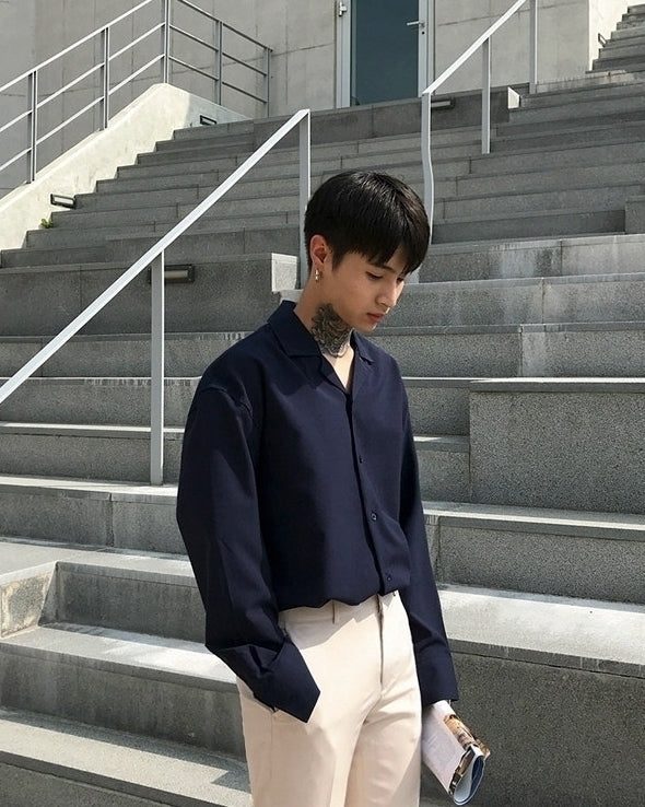 Trendy Korean Style Long Sleeve Collar Shirt