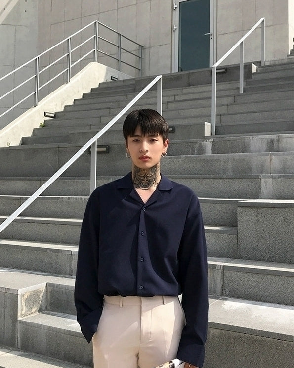 Trendy Korean Style Long Sleeve Collar Shirt