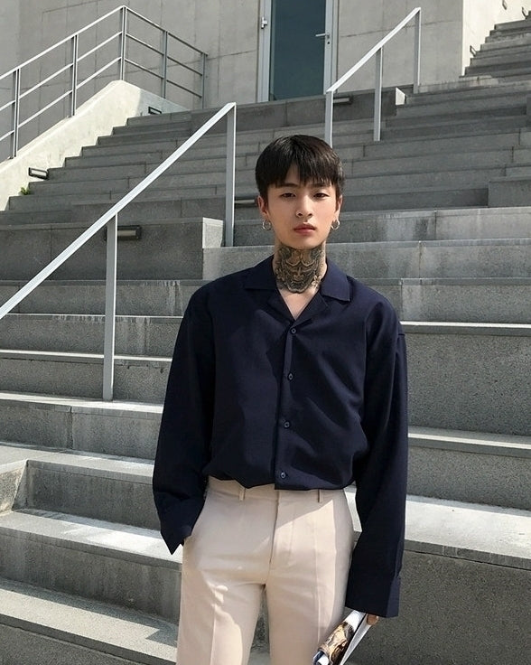 Trendy Korean Style Long Sleeve Collar Shirt