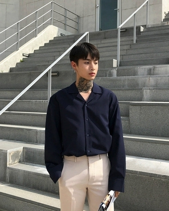 Trendy Korean Style Long Sleeve Collar Shirt