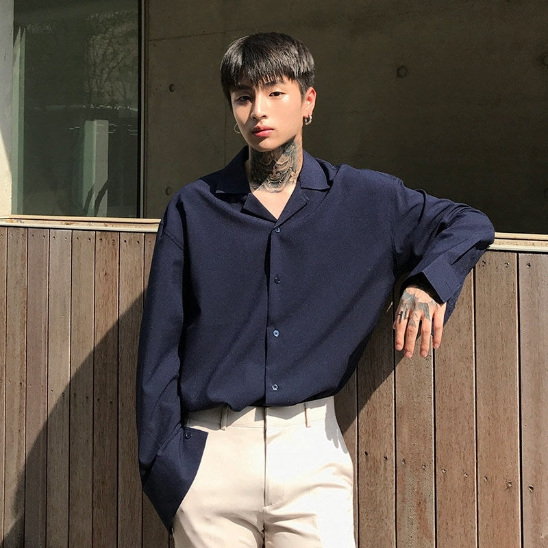 Trendy Korean Style Long Sleeve Collar Shirt
