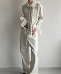 Korean Style-Washed Wide Leg Straight Jeans
