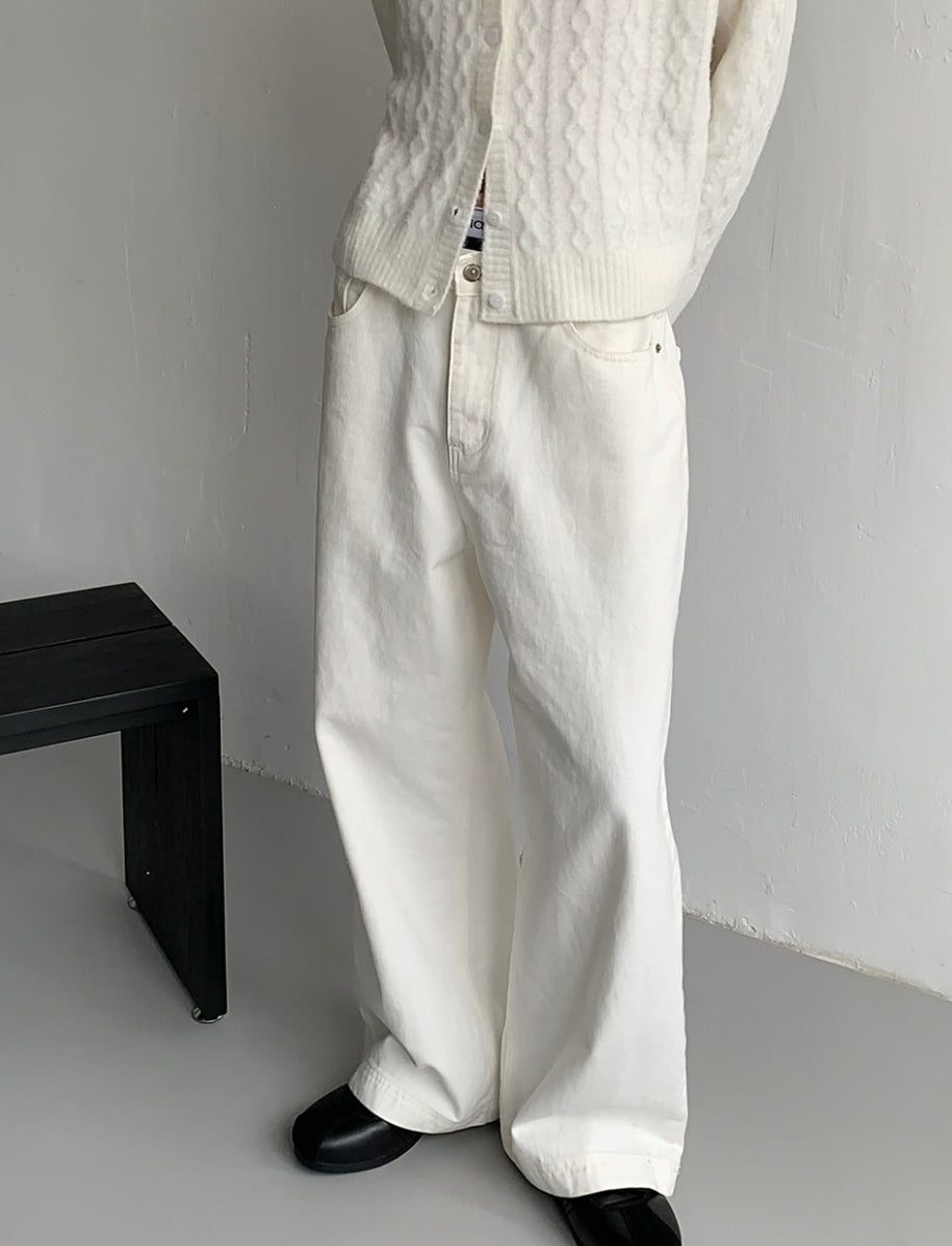 Korean Style-Washed Wide Leg Straight Jeans