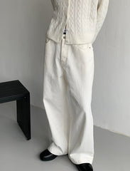 Korean Style-Washed Wide Leg Straight Jeans