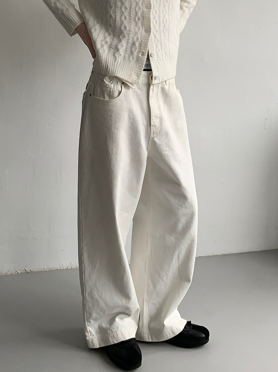 Korean Style-Washed Wide Leg Straight Jeans