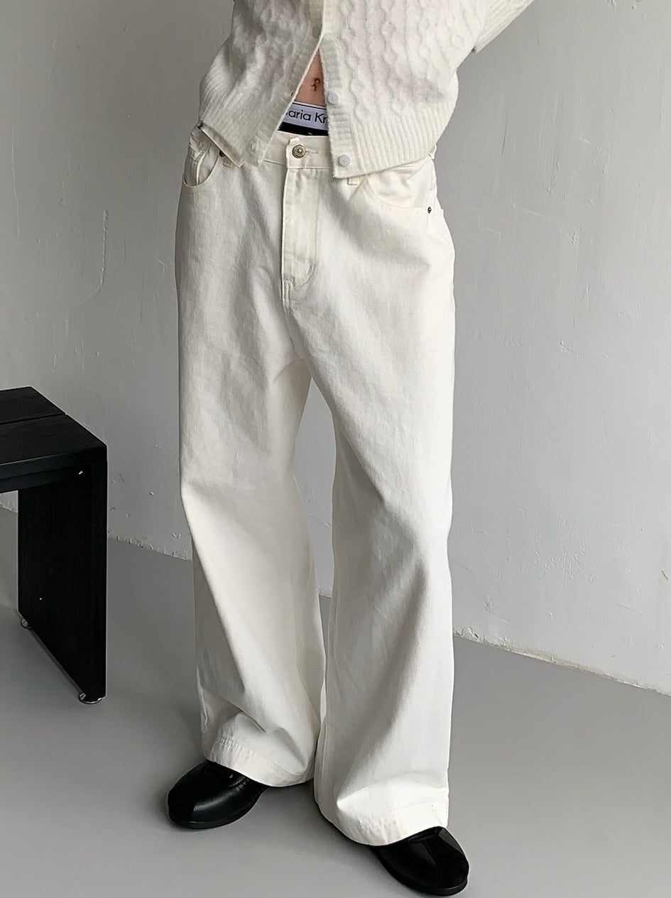 Korean Style-Washed Wide Leg Straight Jeans