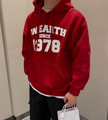 Trendy Print Hooded Sweatshirt Red Jacket