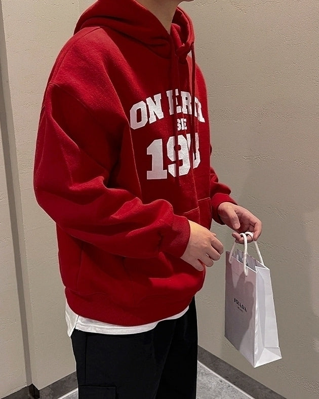 Trendy Print Hooded Sweatshirt Red Jacket