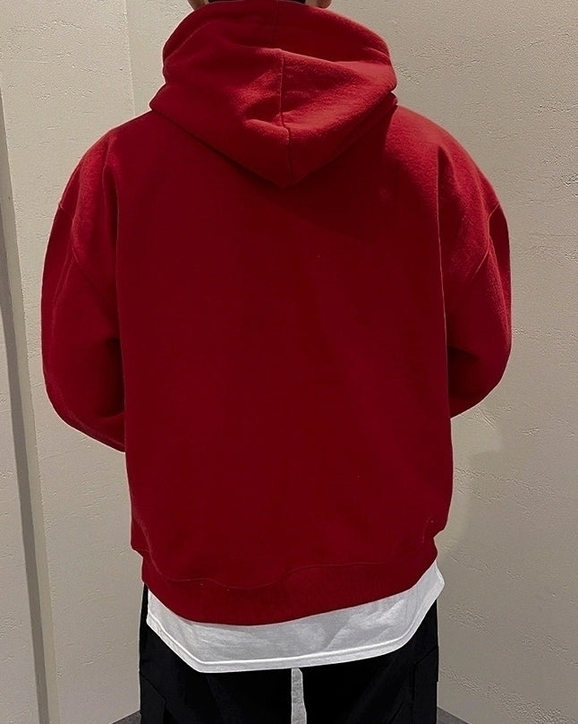 Trendy Print Hooded Sweatshirt Red Jacket