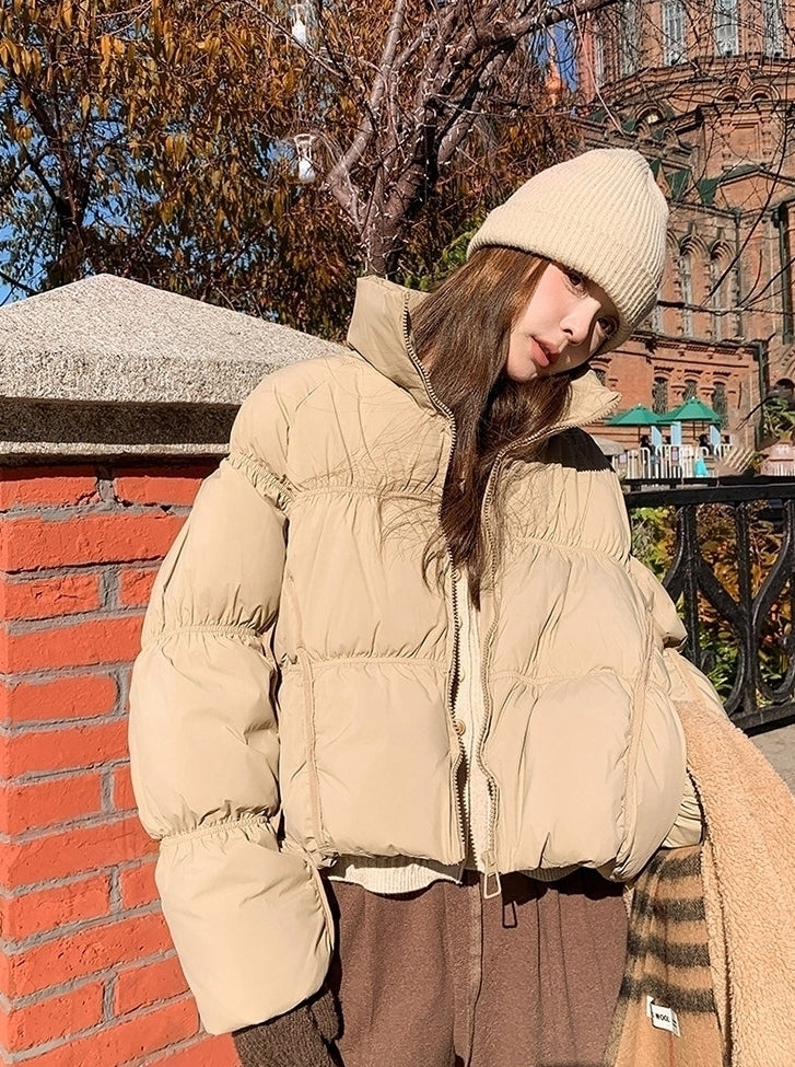 Trendy Short Puffer Jacket With Stylish Sleeves