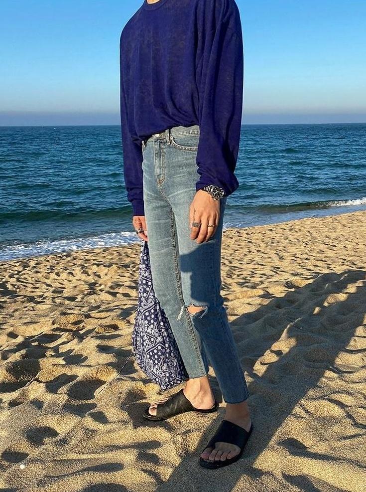 Trendy Tapered Denim Pants With Distressed Design