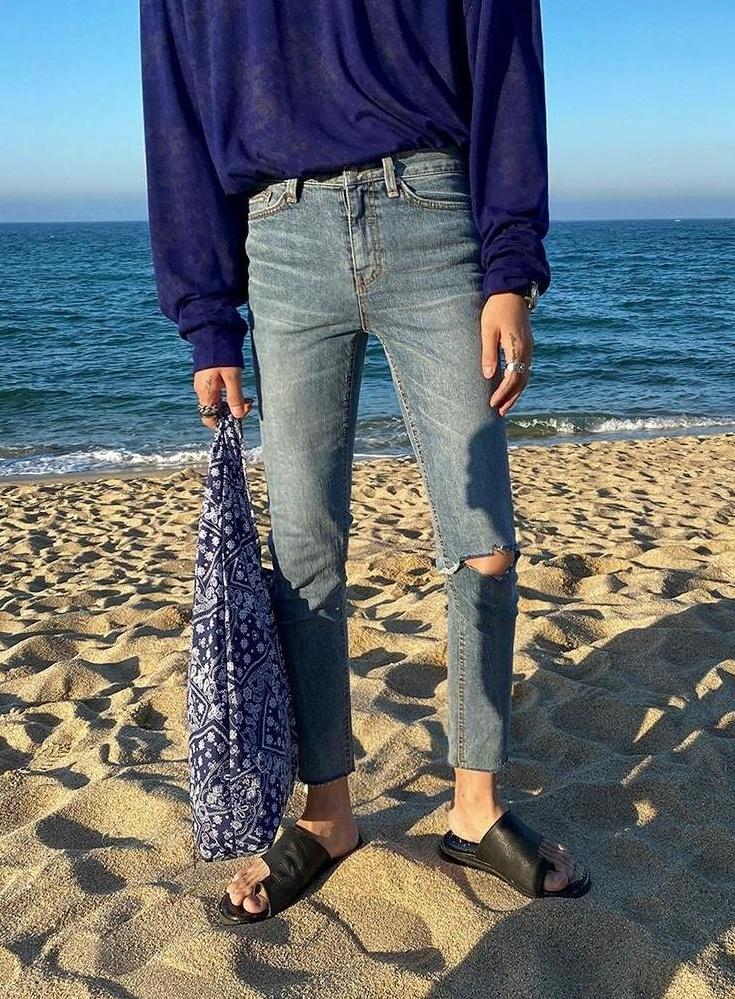 Trendy Tapered Denim Pants With Distressed Design
