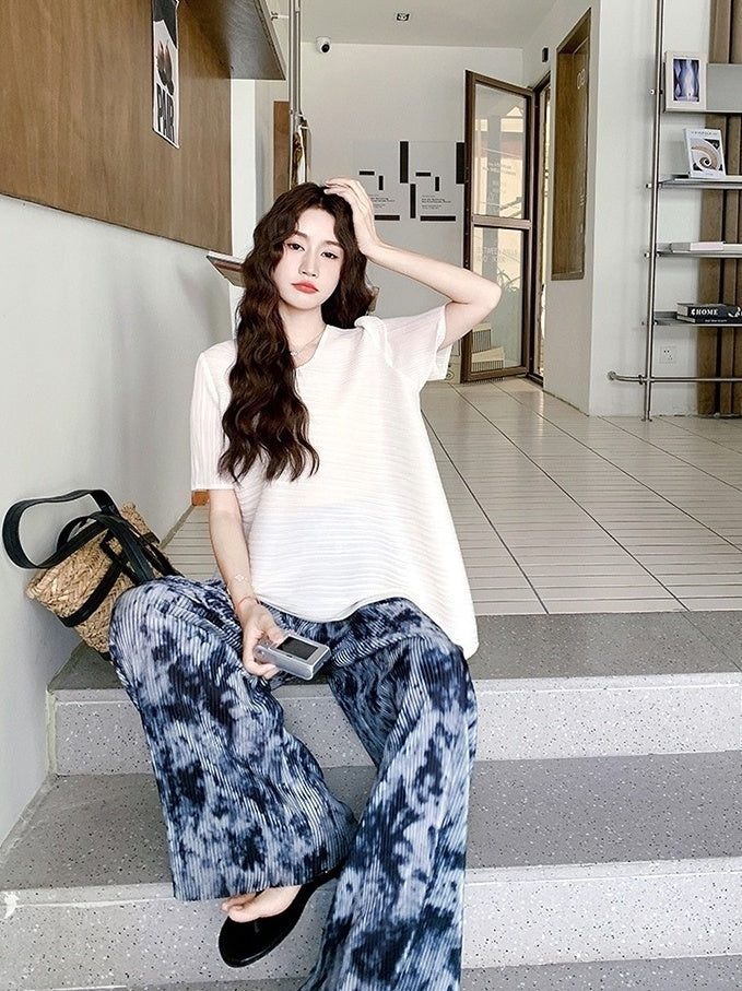 Trendy Unique Wide Leg Pants And T Shirt Set