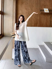 Trendy Unique Wide Leg Pants And T Shirt Set